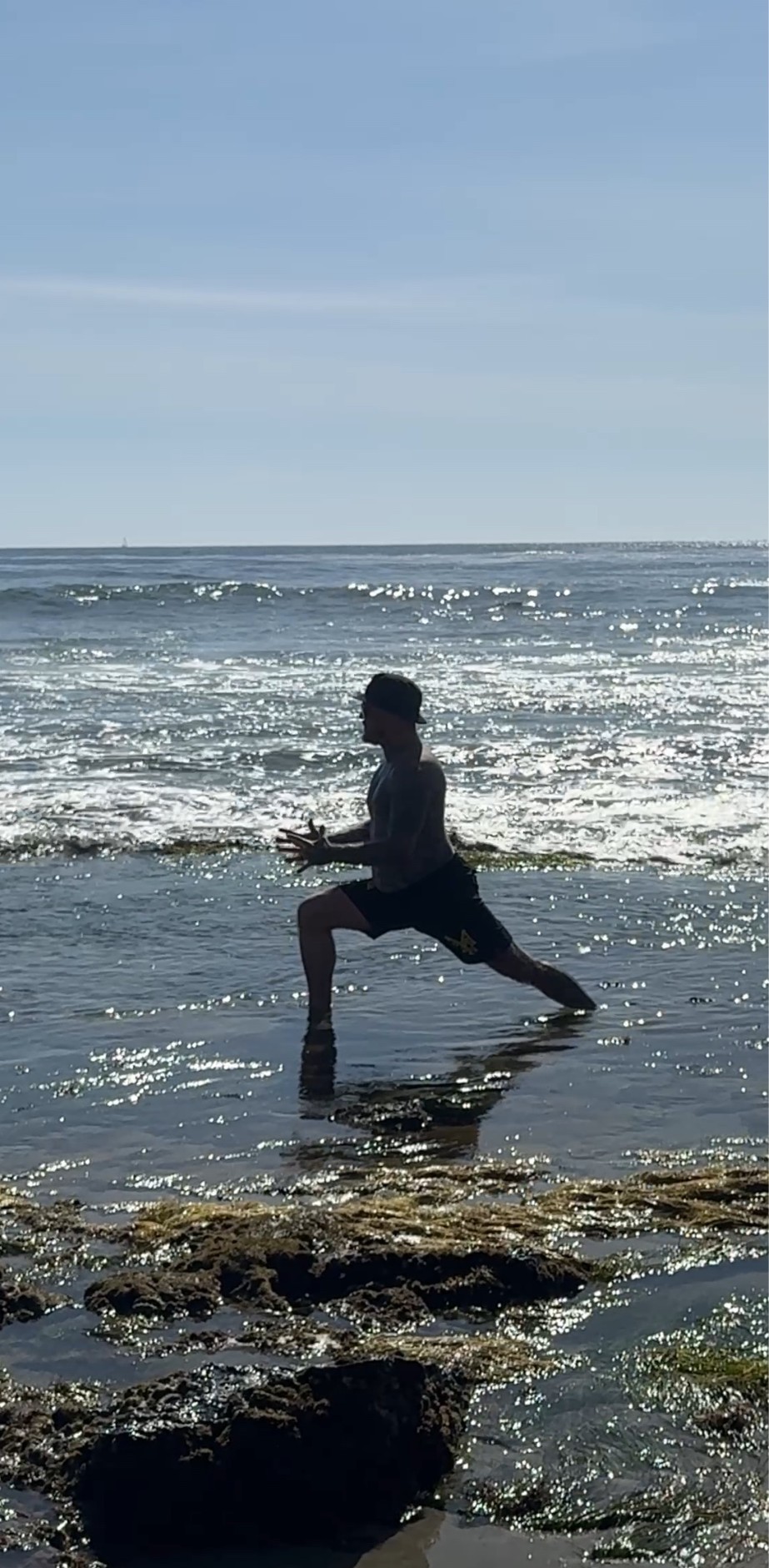 Shaun Anderson practicing KCJK Korean Tai Chi breathwork at Laguna Beach